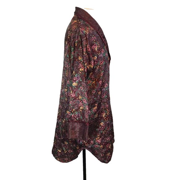 Partners Mervyns Vintage 80s Burgundy Green Silky Satin Paisley Night Shirt sz L - Picture 6 of 11